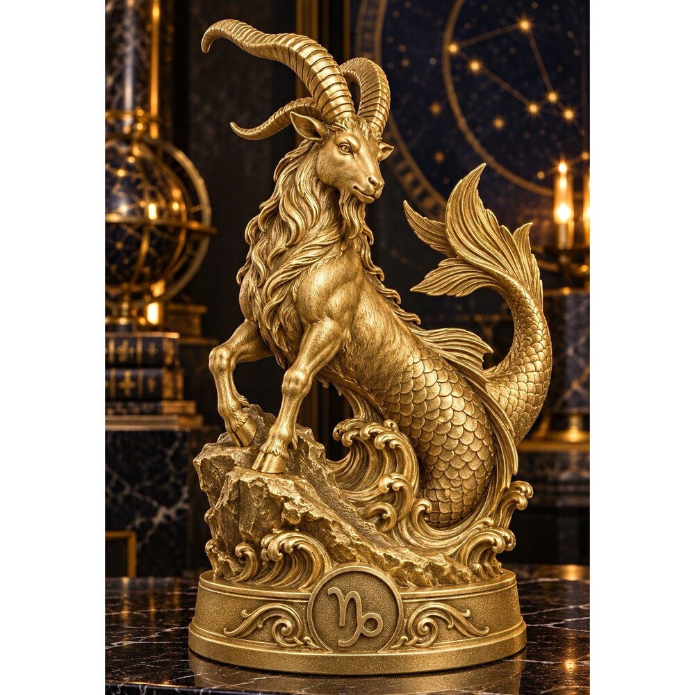 Gold Capricorn Sea-Goat Zodiac – Standing Decor 3D Printed Resin Figurine 7 in